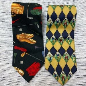 Bundle of 2 Mens Neck tie with Golf Novelty Print